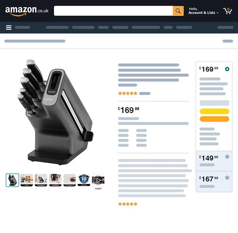Amazon product page for the Ninja Foodi StaySharp Knife Block with pricing, reviews, and additional images.